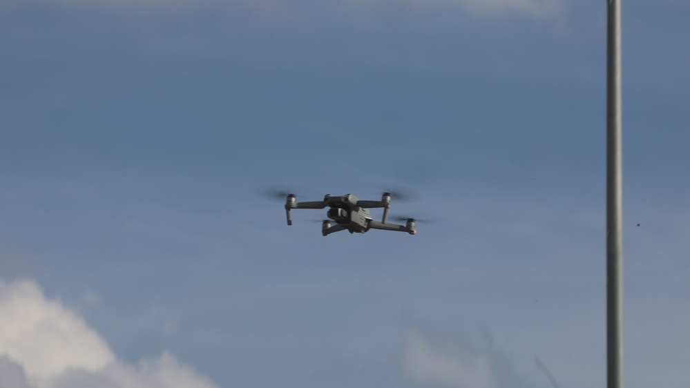 Quadcopter tracked against open sky — ARGUS perimeter classification